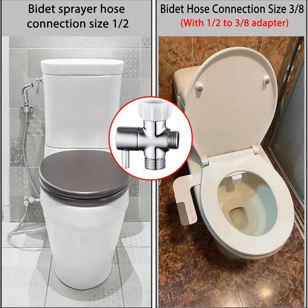 Premium Solid Brass Bidet T Adapter Shut-off Valve Durable Tee Connector Chrome Finish 3-Way T Valve Handheld Toilet