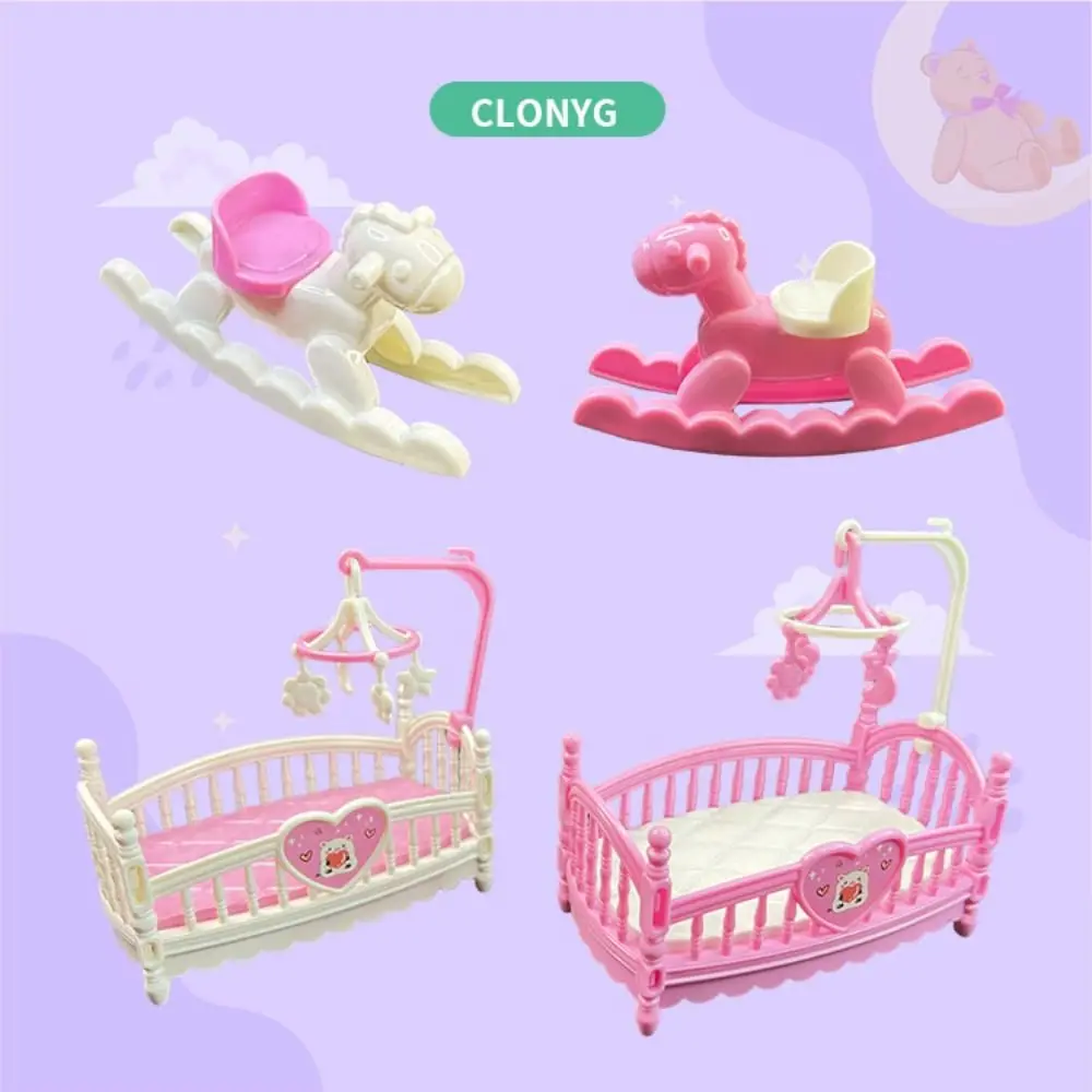 

Cute Dollhouse Miniature Furniture Cradle Fashion DIY Bedroom Accessories Rocking Horse, Slide and Bed Dolls Children