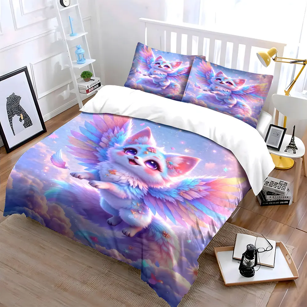 Fantasy winged creature soaring Print Soft Comfortable Duvet Cover Bedding Set Included 1*Duvet Cover 2*Pillowcases