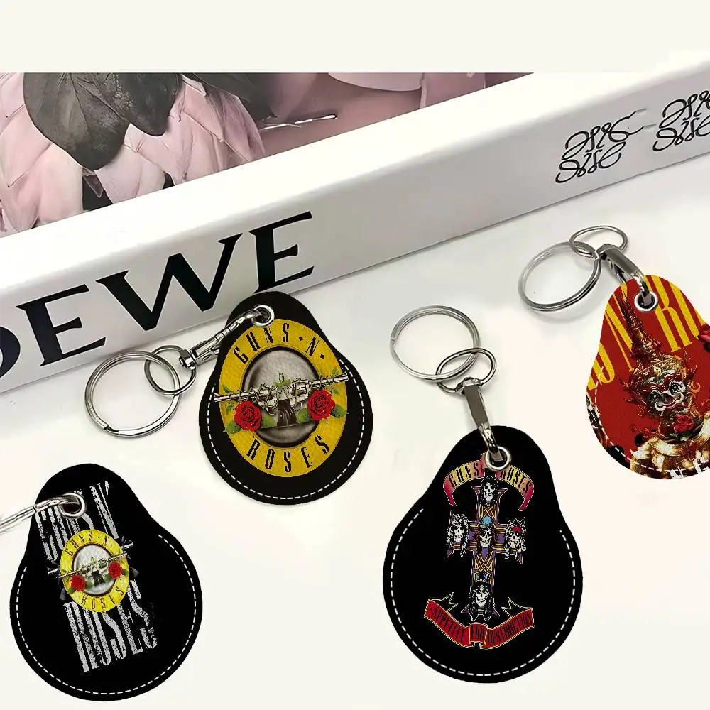 Rock Band G-Guns N R-Roses Leather Access Card Holder, Water Drop Keychain, Bus Card Elevator Induction Protective Cover