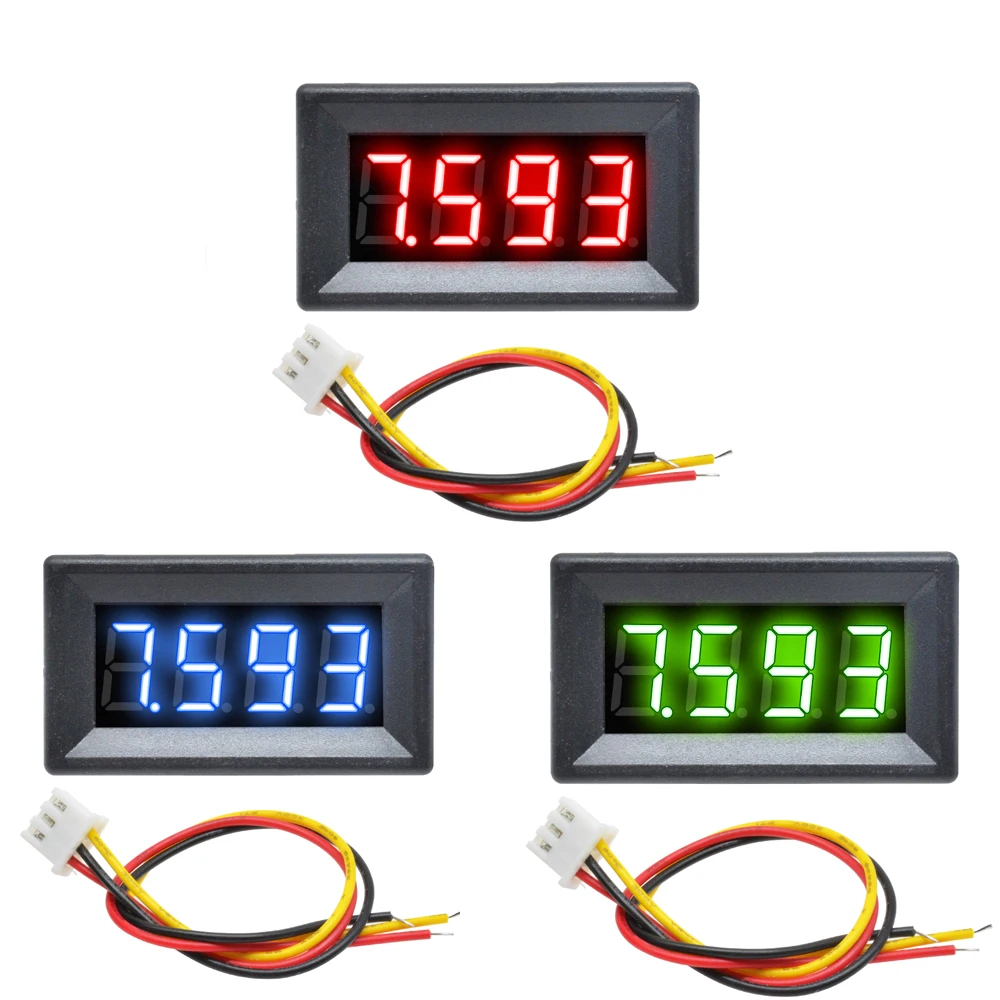 DC 0-100V 0.36 "LED Kỹ Thuật Số Vôn Kế 4 Bit Mini Điện Áp Đo Volt Nhạc Cụ Dụng Cụ 3 Dây đỏ Xanh Lá Xanh Dương Màn Hình DIY 0.36 Inch