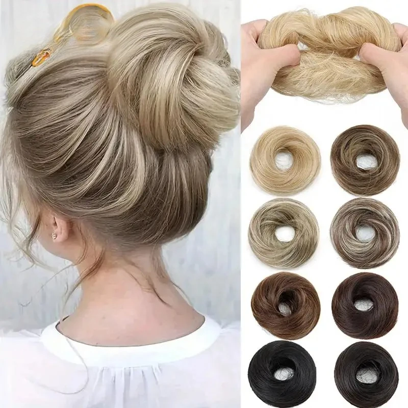 كعكة الشعر الاصطناعية الفوضوية دونت أوبدو شينيون مع وصلة شعر مرنة للنساء إكسسوارات الشعر اليومية الكسولة