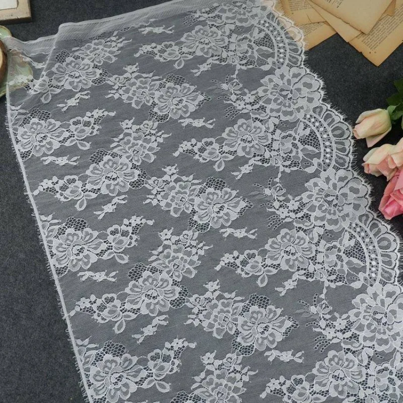 Top Quality Net Yarn Flowers Single Side Eyelash Lace Trim 50cm Wide For DIY Wedding Shawl Splicing And Clothing Decoration
