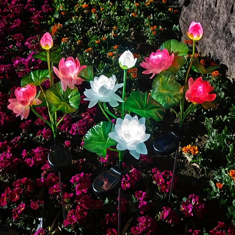 Solar Garden Decorative Flowers Lights Outdoor Waterproof Lotus Stake Light for Country Patio Yard Porch Step Pathway Solar Lamp