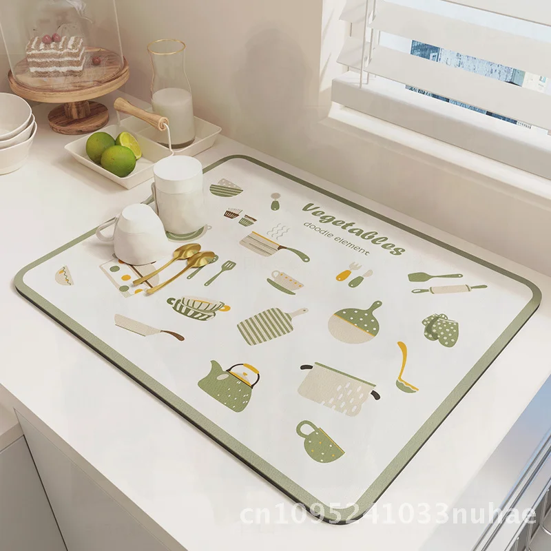 

Diatom Mud Kitchen Drain Mat Absorbent PVC Tableware Bowl Plate Placemat Water Control Bar Tea Desktop Countertop Non-Slip Mat