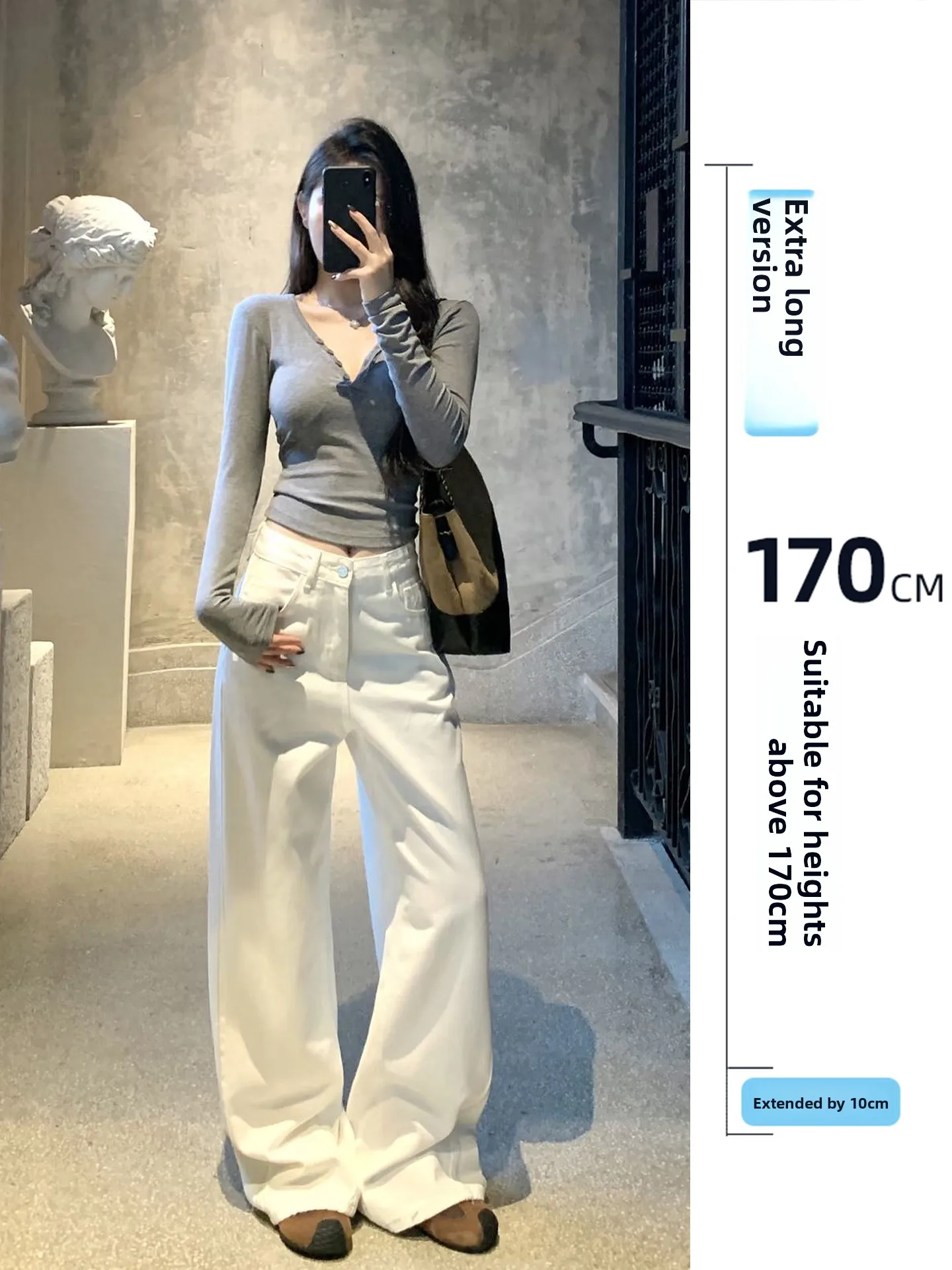 

Extended 75 Straight Leg White Jeans Women's Autumn Winter High Waist Drapey Versatile Floor-Length Casual Trousers