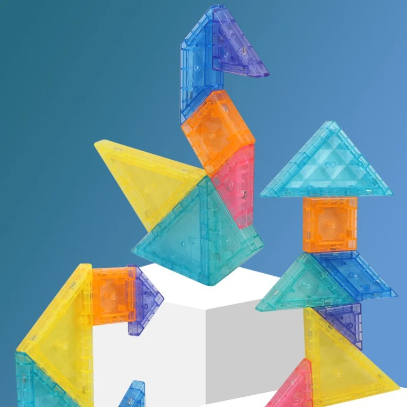 ตัวต่อแม่เหล็กแทงแกรม ของเล่นตัวต่อจิ๊กซอว์หลากสี ตัวต่อแม่เหล็กแทงแกรม 3 มิติ สำหรับการเดินทาง