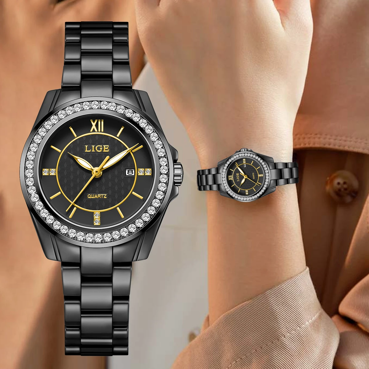 LIGE mode luxe montre étanche pour femmes Date lumineuse bracelet en acier inoxydable Quartz femmes dames montres Reloj Mujer