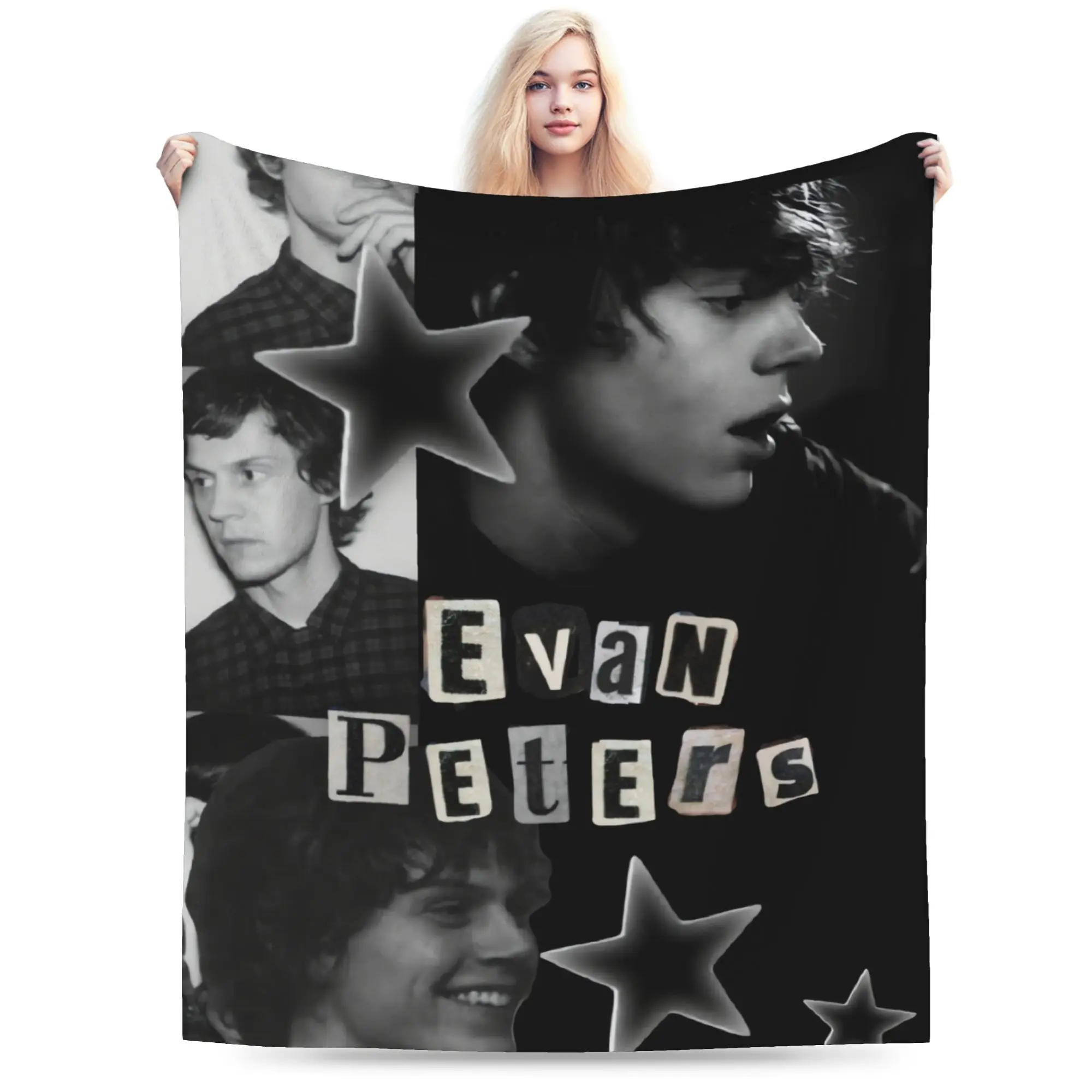 Starry Evan Peters Dark Portrait Warm Blanket Airplane Travel Plush Throw Blanket Print Bedroom Flannel Bedspread Sofa Bed Cover