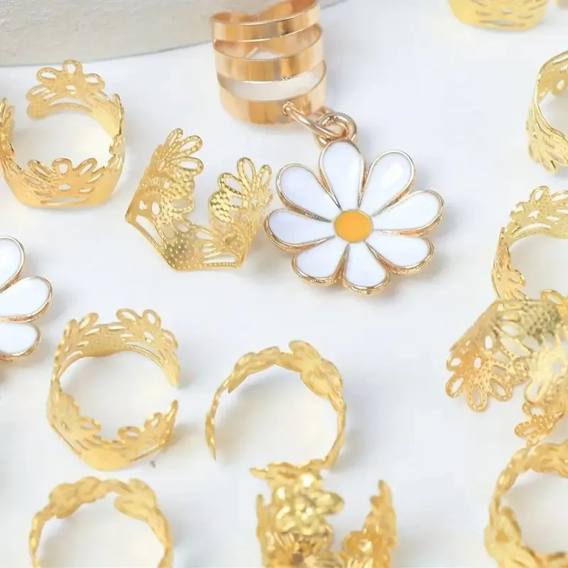 45Pcs Fresh Cute Sweet Flower Hair Extension Ring Jewelry Set for Dance Parties