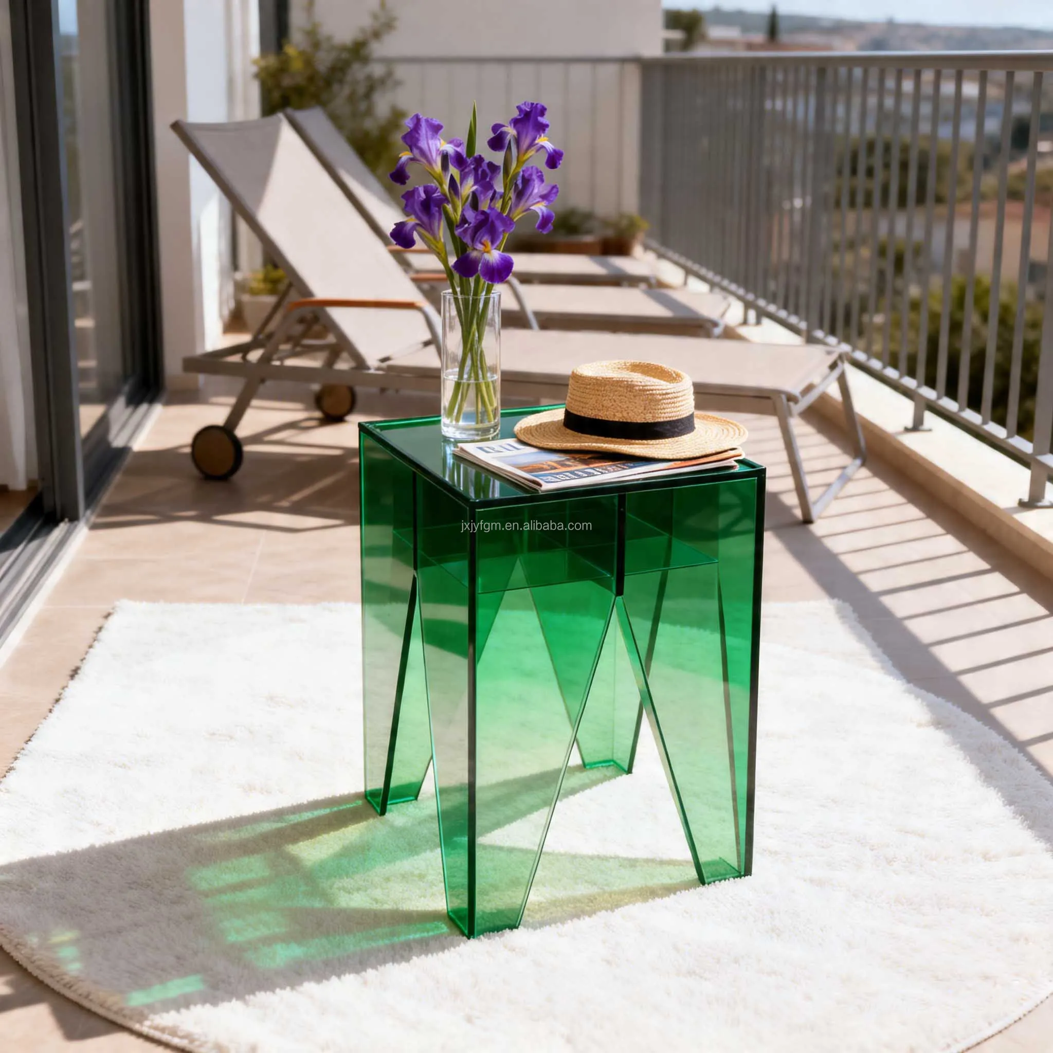 Home Acrylic Indie Pop Coffee Side Table Balcony Green Square Magazine Rack Portable Fruit Stool for Hotel Furniture Decoration