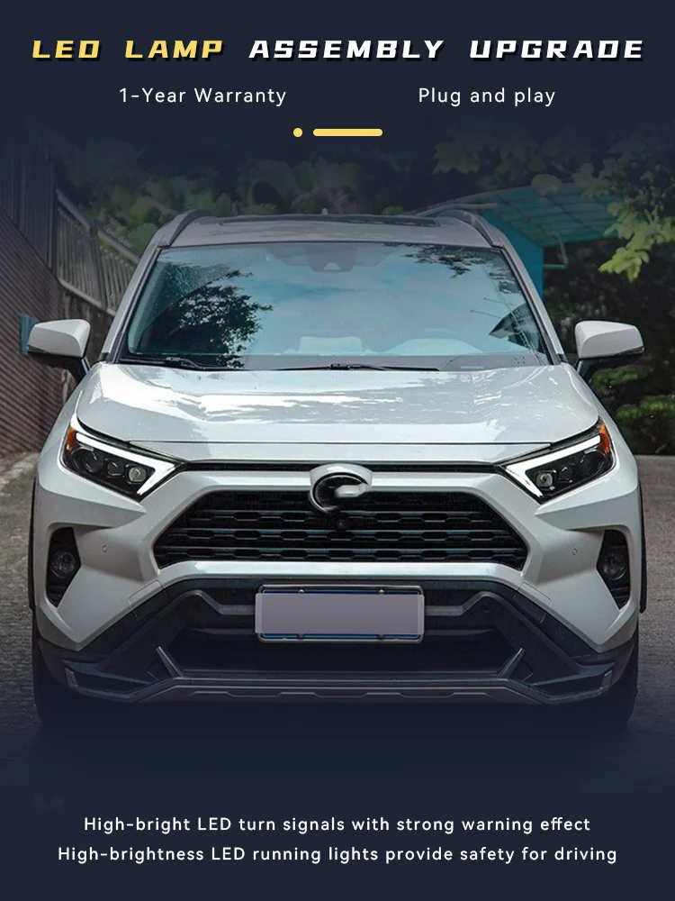 أضواء السيارة لتويوتا RAV4 2020 2021 2022 2023 كامل LED مجموعة مصابيح أمامية ترقية ثنائية البؤرة 3 عدسة DRL زينون اكسسوارات