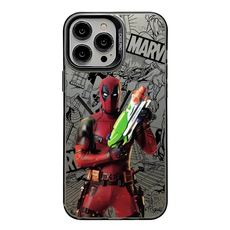 Kolorowe srebrne etui do Apple iPhone 11 13 15 Pro Max 12 14 XR X XS Wstrząsoodporne etui ochronne na telefon Marvel Deadpool Anime