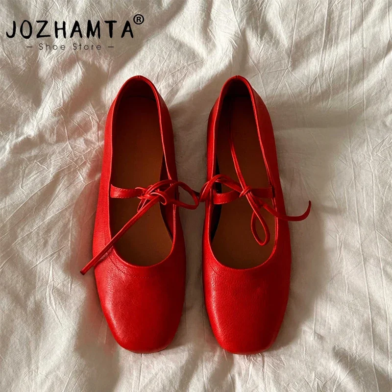 JOZHAMTA size 34-43 women real leather Shoes For casual low heels shoes classic flats shoes spring 2025 office lady Footwear