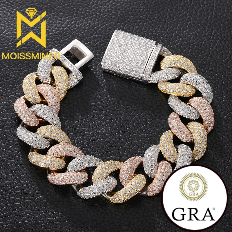 20mm Moissanite Necklace S925 Silver Miami Cuban Link Iced Out Necklaces Real Diamond Jewelry For Men Women High-End Jewelry GRA