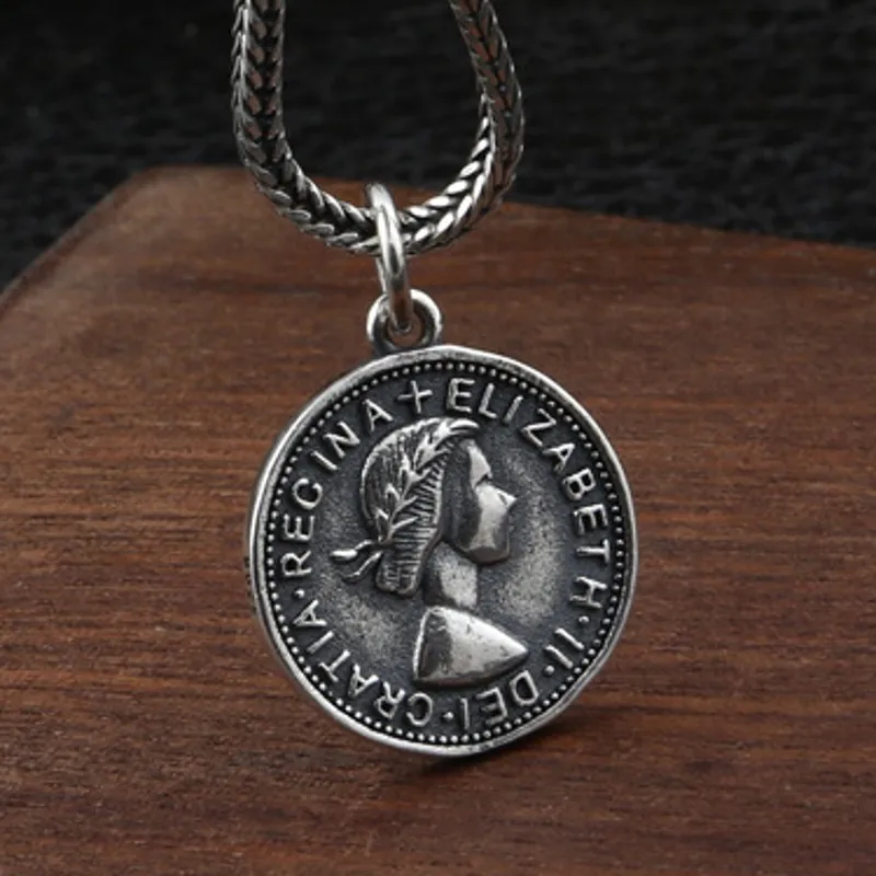 BOCAI NEW S925 Silver Jewelry Vintage Elizabethan Portrait Round Pendant for Men and Women image 4