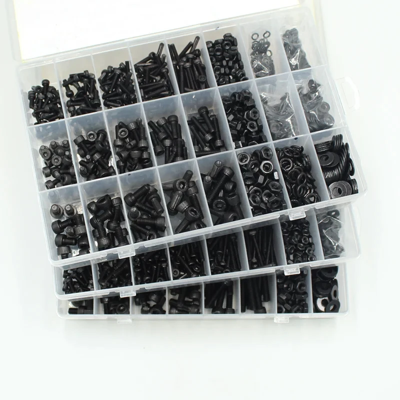 Black 2500Pcs Hex Socket Head Screws Set M2 M2.5 M3 M4 M5 M6 DIN912 12.9 Steel Button Head Socket Cap Bolts with Nuts