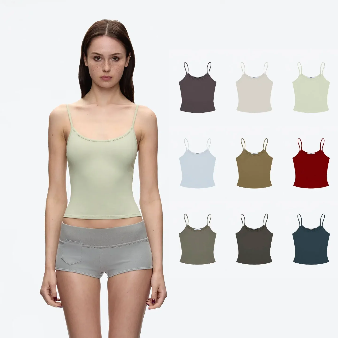 Tank Summer Women's Cherry Red Sexy Camisole, Olive Green/Purple Short Top, Basic Versatile High-Elastic Skin-Friendly