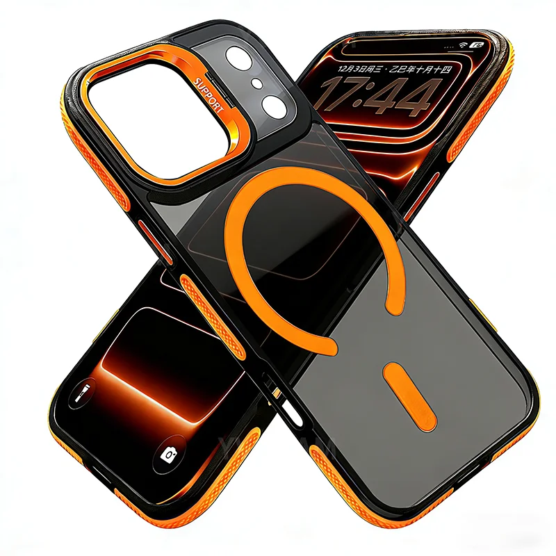 Luxuriöse, matte, klare Rückseite, magnetische Handyhülle mit verstellbarem Ständer, kompatibel mit iPhone Air 17 Pro Max 16 15 14 Plus 13 12 11