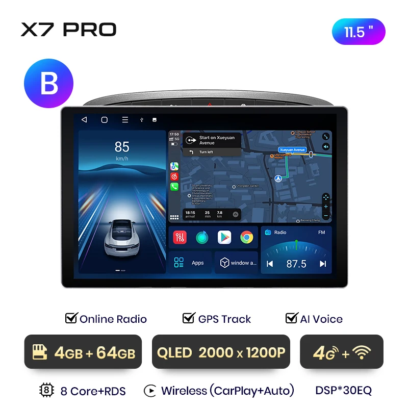Junsun X7 PRO 11.5“ 2K Draadloze CarPlay Android Auto Autoradio Voor Peugeot 308 308SW 408 2012 - 2020 Multimedia autoradio