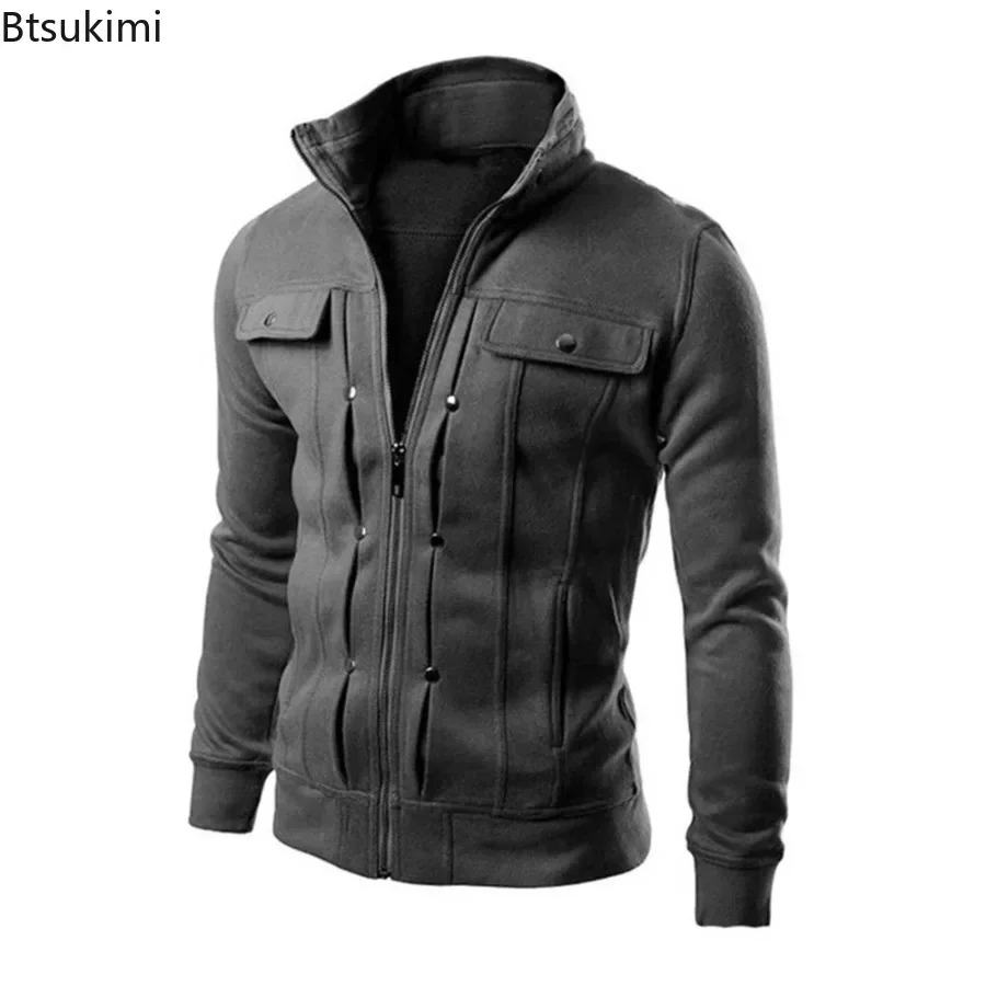 New 2025 Spring Autumn Men's Hoodies Jacket Fashion Stand Collar Zipper Loose Casual Windproof Outerwear Men Outdoor Sport Coats