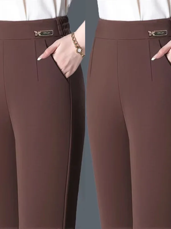 봄 여름 하이웨이스트 여성 캐주얼 팬츠 탄력 슬림핏 베이스 레이어 팬츠 루즈핏 스트레이트 팬츠