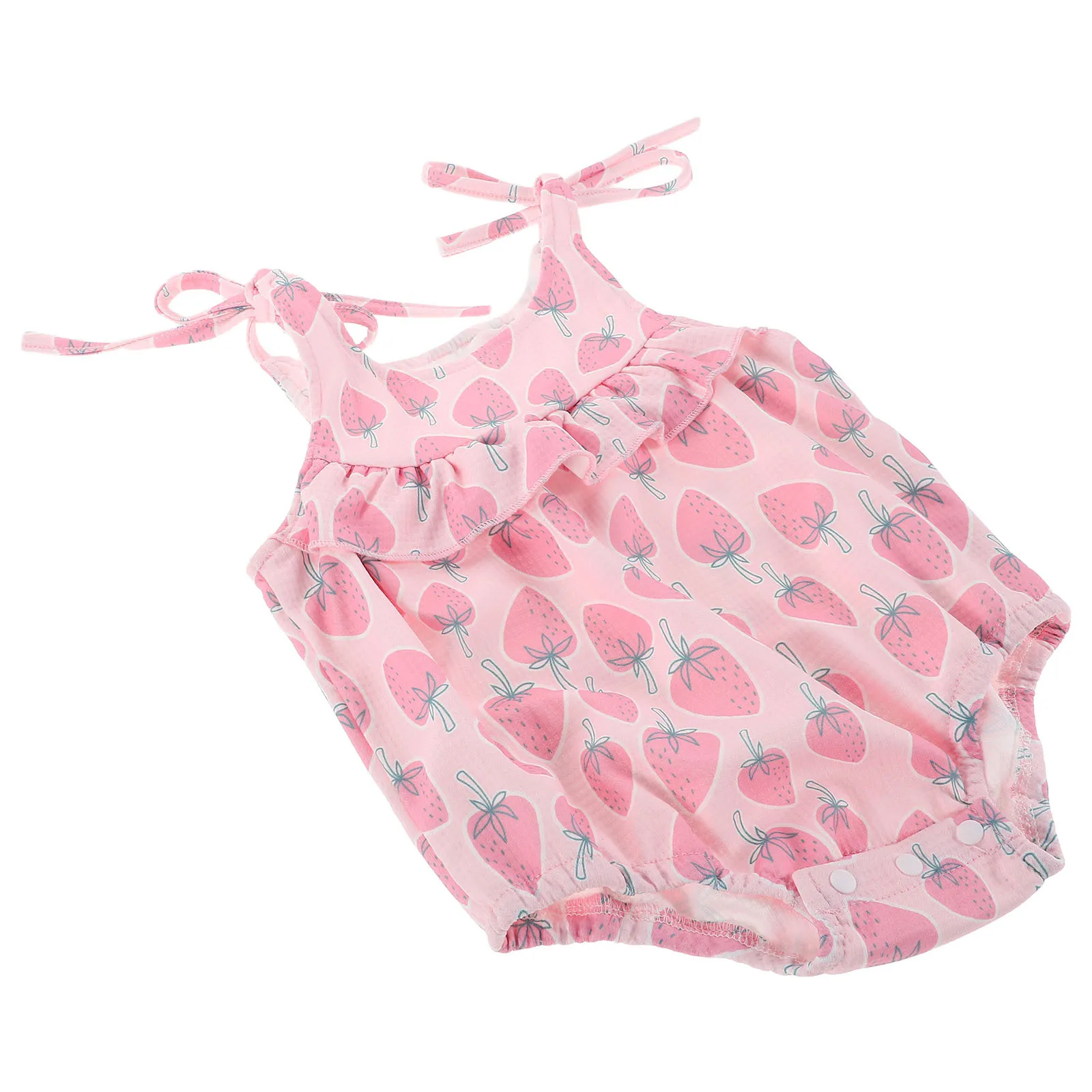 رومبير الفراولة طفلة بلا أكمام قطعة واحدة ملابس الصيف الوليد تصميم الفاكهة الوردية تنفس ملابس الرضع الناعمة #6