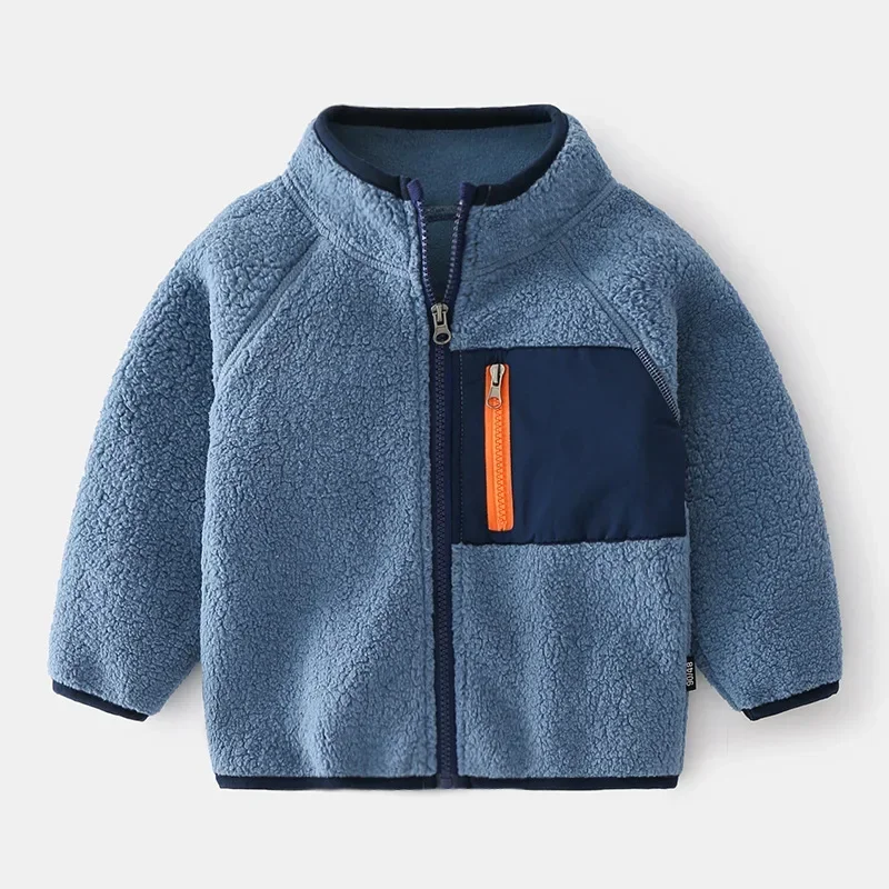 

Autumn Winter Boys Coats Polar Fleece Jacket for Boys Kids Warm Patchwork Fall Clothes Long Sleeve Children Outerwear