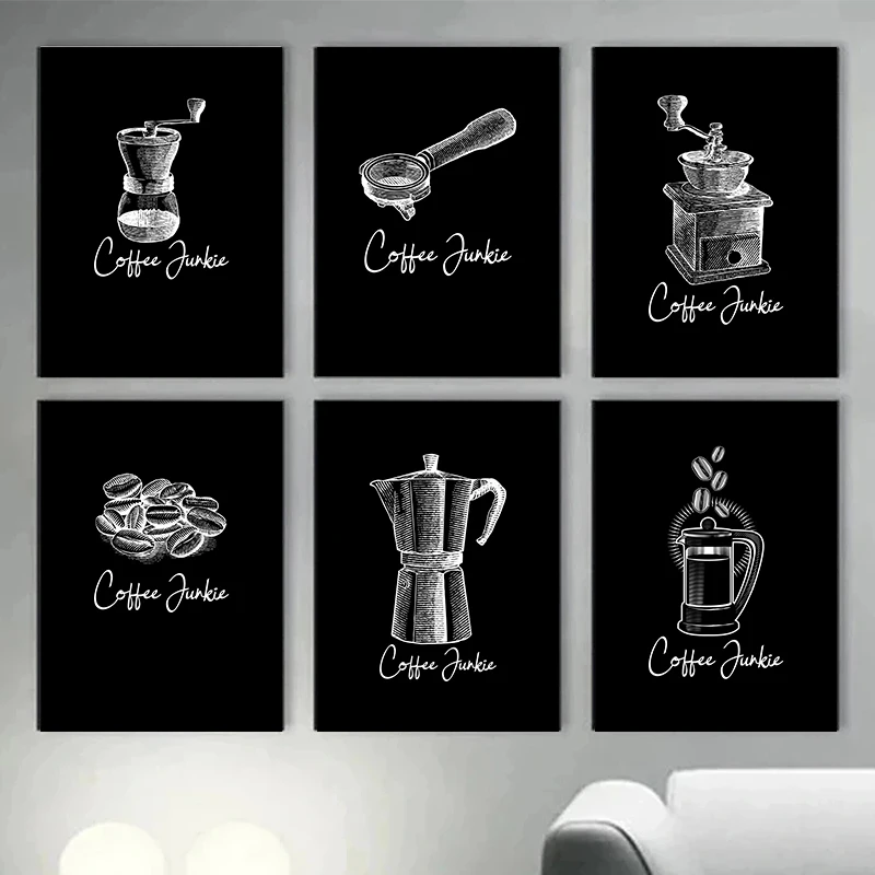 Modern Minimalism Coffee Bean and Coffee Machine Posters Prints Canvas Printing Wall Art Picture for Café Kitchen Home Decor