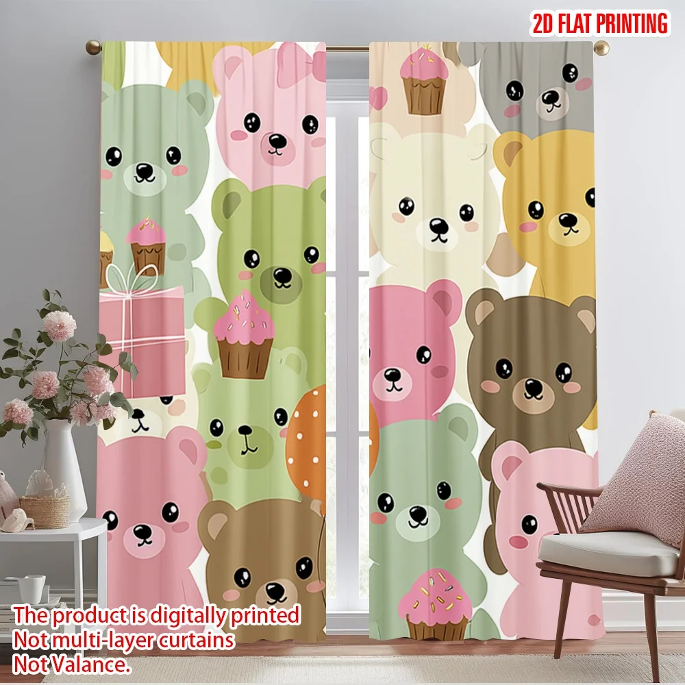 

2pcs 2D flat printing Window Treatment Curtains Cute Bears Gifts Party Polyester Without Electricity 0 Use for General Festive