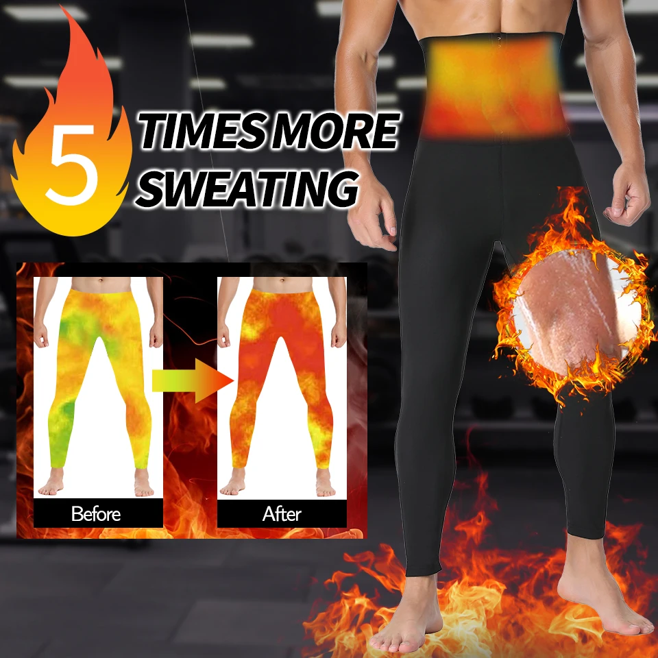 Men Neoprene Sauna Sweat Pants High Waist Hooks Slimming Body Shaper for Weight Loss Thermo Leggings Workout Pants