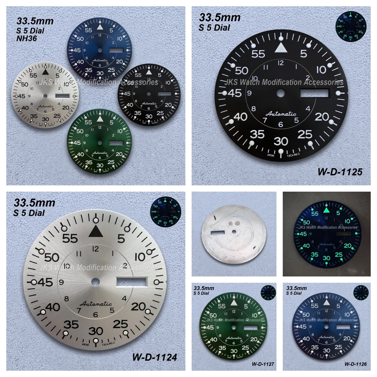 

33.5mm S 5 Logo Sunray Dial Fit NH36/4R36 Movement Green Luminous High Quality Watch Modification Accessories