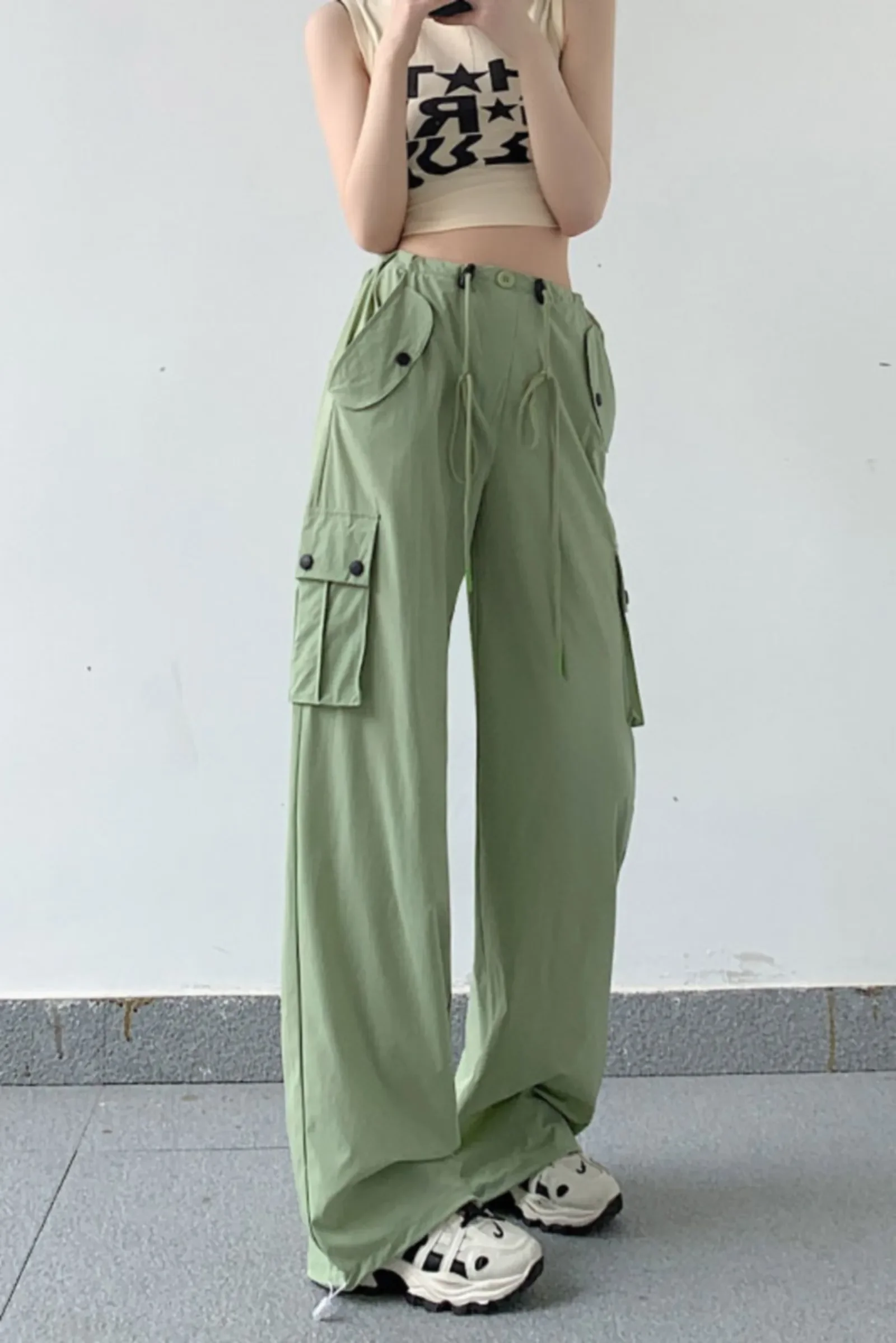 Y2K Pocket Baggy Cargo Pants for Women, Loose Trousers, Wide Leg, Pink Campus Female, Green, Grey, Black