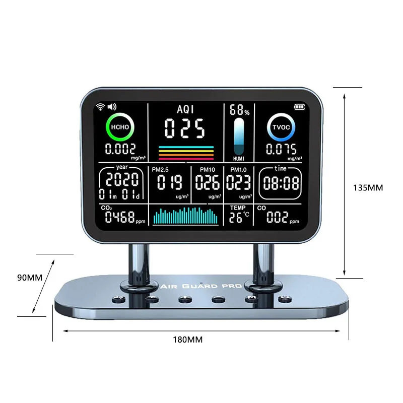 أحدث التطبيق الذكي على الجدران لسطح المكتب المنزلي يتحكم في الفورمالديهايد PM2.5 أول أكسيد الكربون كاشف الهواء الداخلي متعدد الوظائف