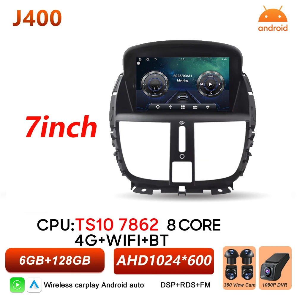 Android 16 Auto autoradio voor Peugeot 206+ 207 207CC 2006 - 2015 Carplay multimediaspeler GPS navigatie DSP autoradio scherm