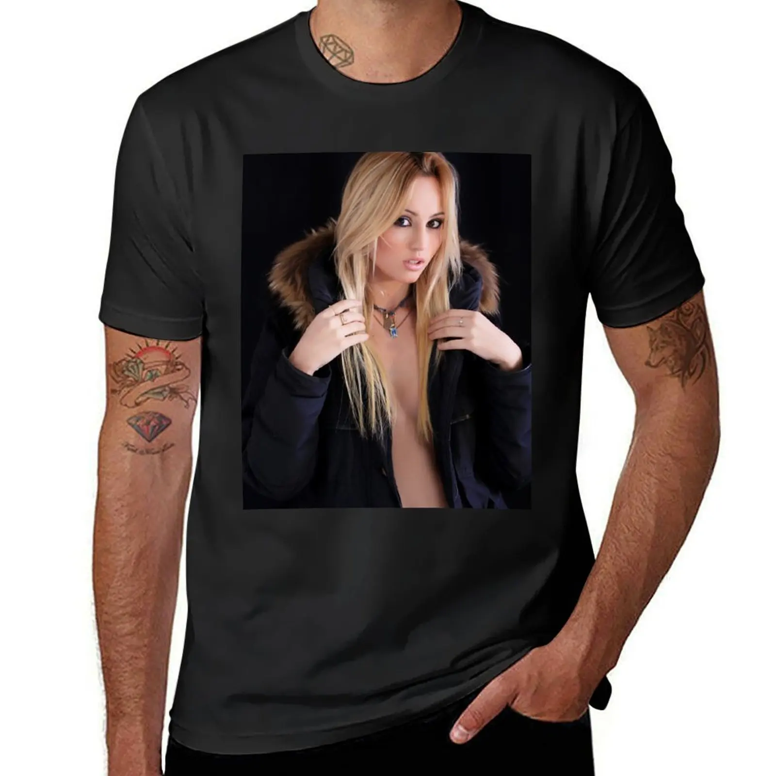 Photos - Model 7- Cute blonde girl with coat without bra - 1 Design T-Shirt