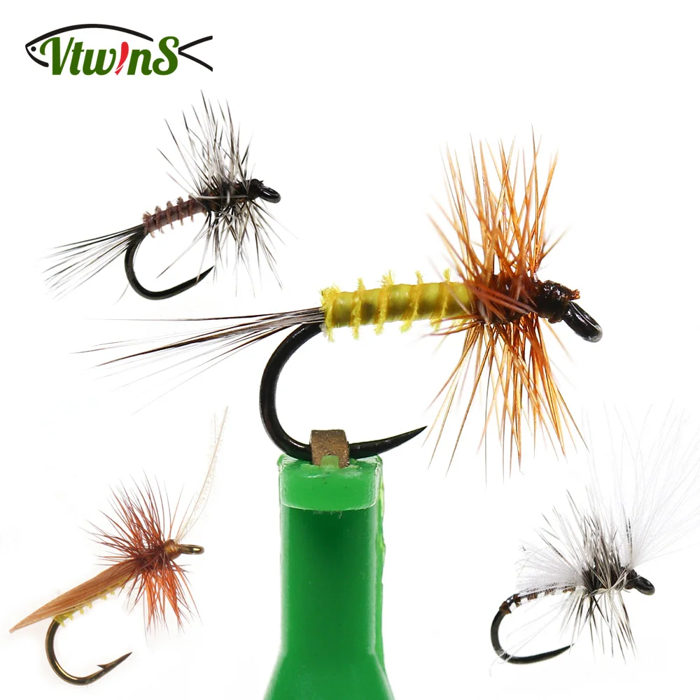 Vtwins # 14 # 20 CDC plume mouche sèche coq Hackle mouche Caddisfly Sedge adulte insectes artificiels appât pour truite mouche leurre de pêche