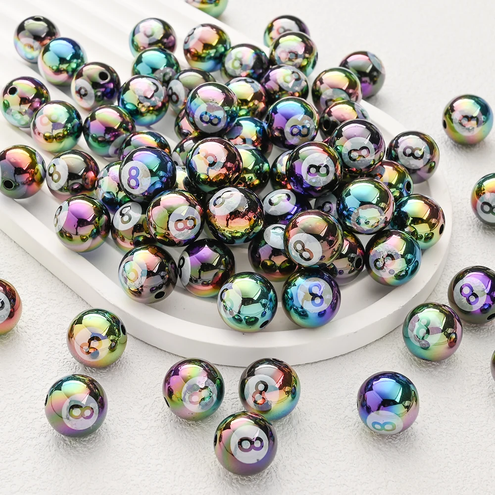 10Pcs 15mm Acrylic Round Beads Black Number 8 Focus Bead For Handmade Pacifier Chain Clip Dummy Holder Baby Toys Making