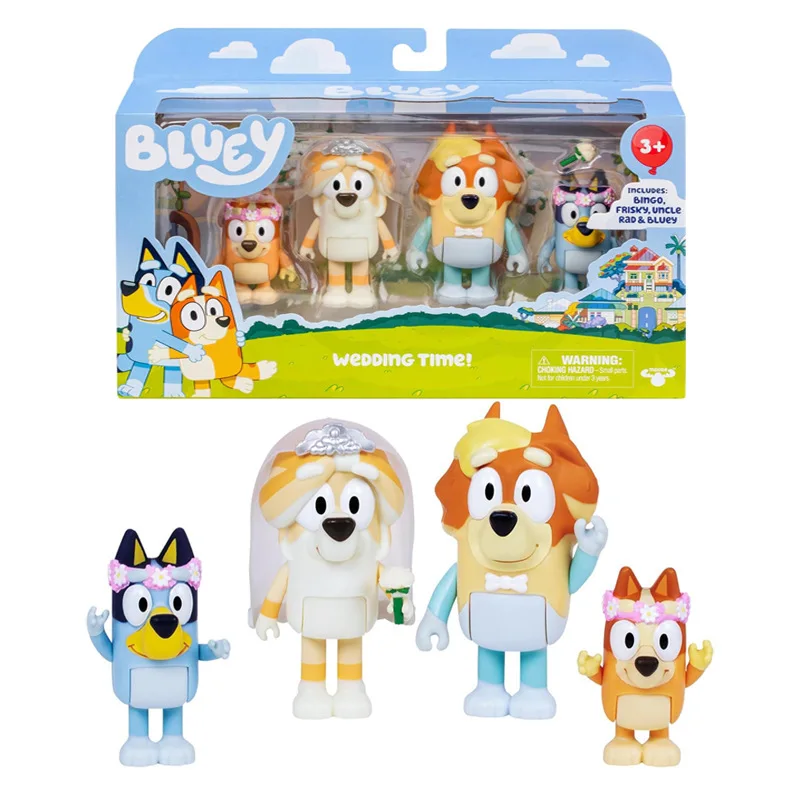 

Новинка, свадебное платье Bluey And Friends4, комплект из 4 предметов, кукла Bluey из ПВХ, ручная работа, коллекция украшений, детские подарки на день рождения