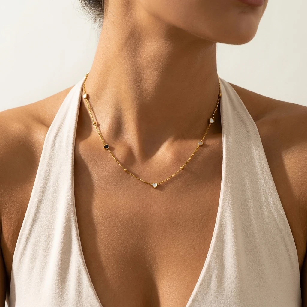 Minimalistische Edelstahl-Charm-Halskette für Frauen Elegante PVD-Vergoldete Choker-Kette Party Alltags-Schmuck Geschenk Wasserdicht – Detail 3