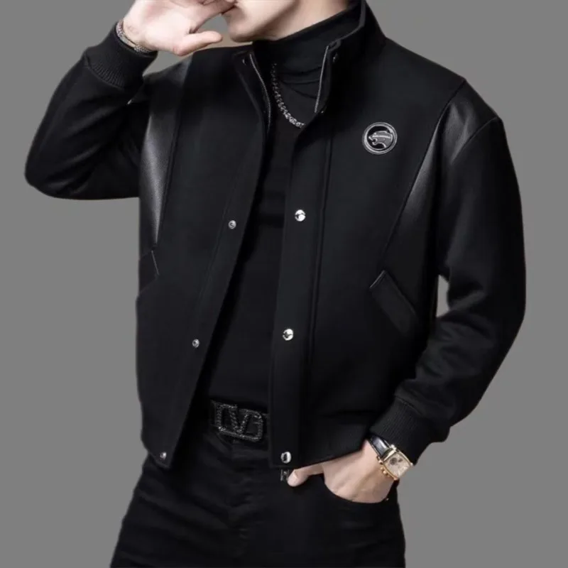 

Мужская куртка премиум-класса с лацканами, модная осенне-зимняя куртка с нашивками, трендовая бейсбольная куртка-бомбер для мужчин и женщин