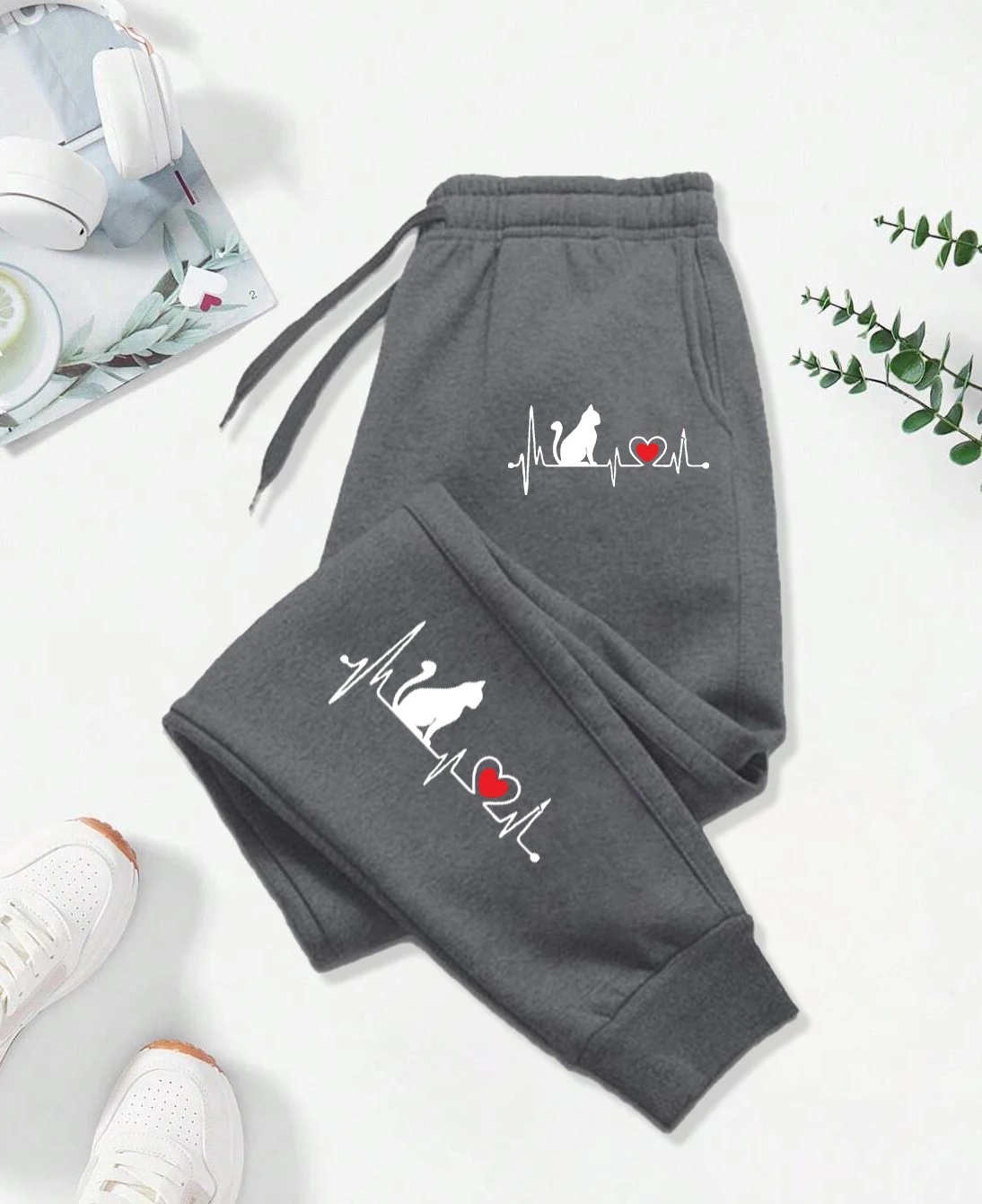 

Dog Red Heart Electrocardiogram Printing Printed Woman Pant Street Soft Sweatpants Sport Fashion Trousers Casual Autumn Pants