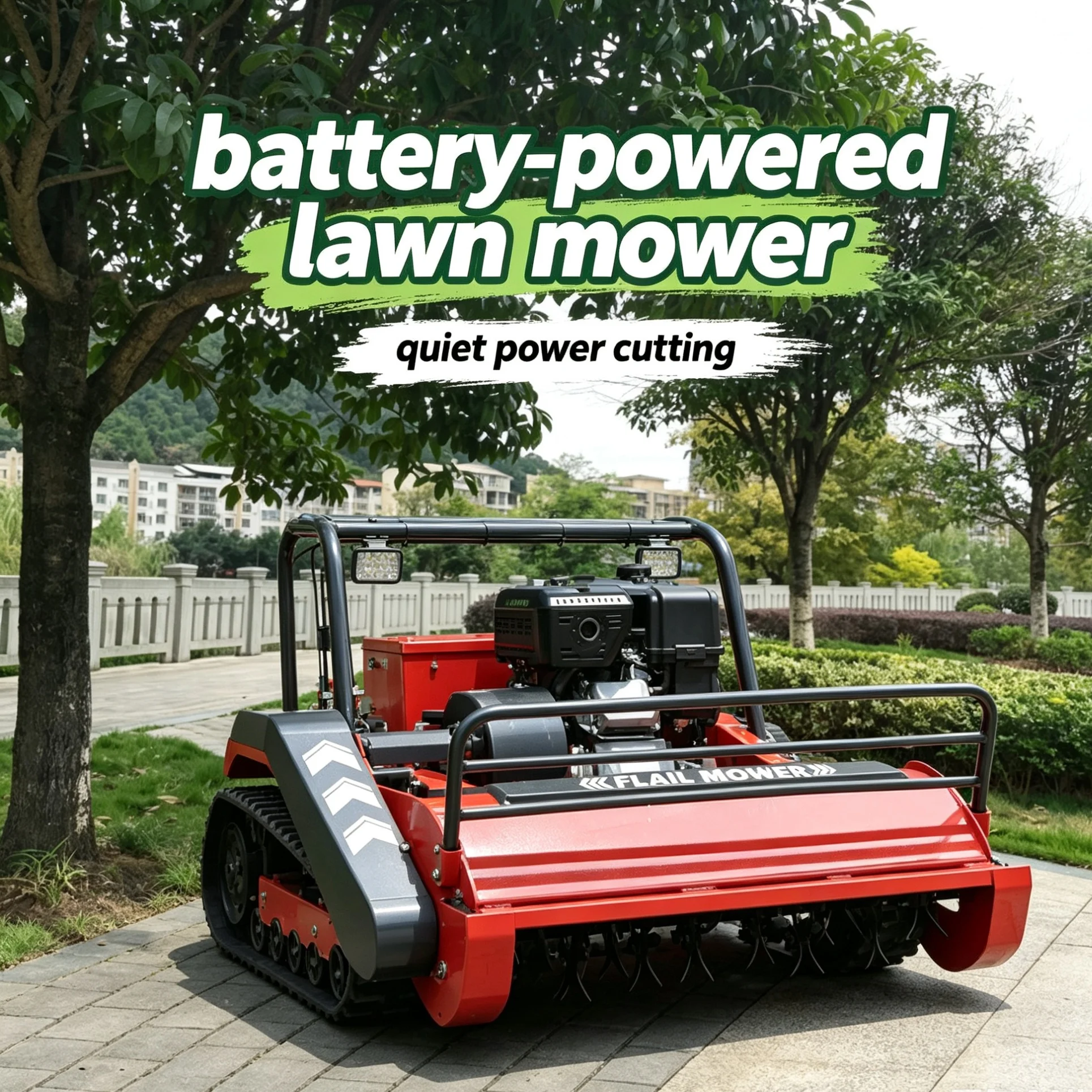 Customized slope climbing orchard weeder, tracked flail mower with 4-stroke petrol engine, remote control design works steadily
