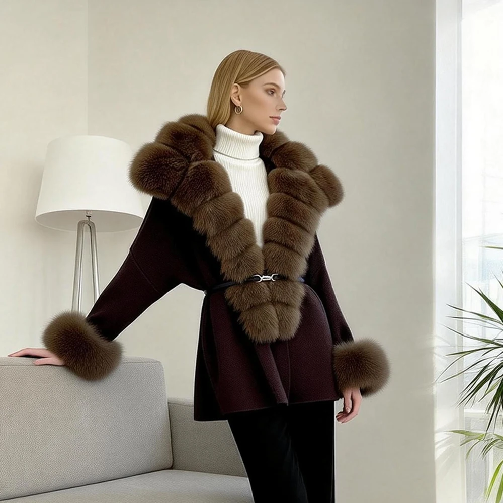 

Real Fox Fur Jacket Winter Fur Coat Women's Knit Coat Women's Oversize Sweater Reality Fur Coat Women's Knitted Jacket with Fur