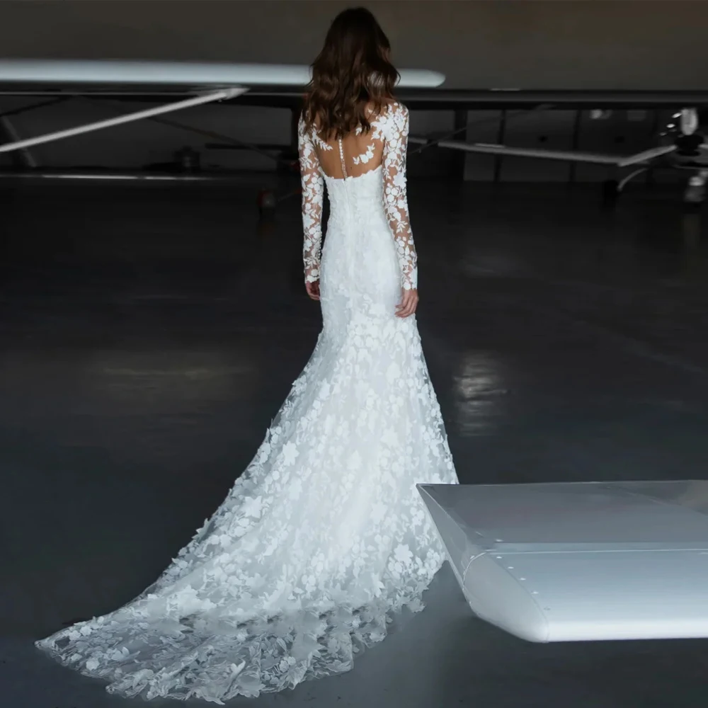 Charming Mermaid Wedding Dresses for Ladies Elegant Full Sleeve Lace Bridal Gowns Exquisite Vestidos De Novia 2025 New Summer