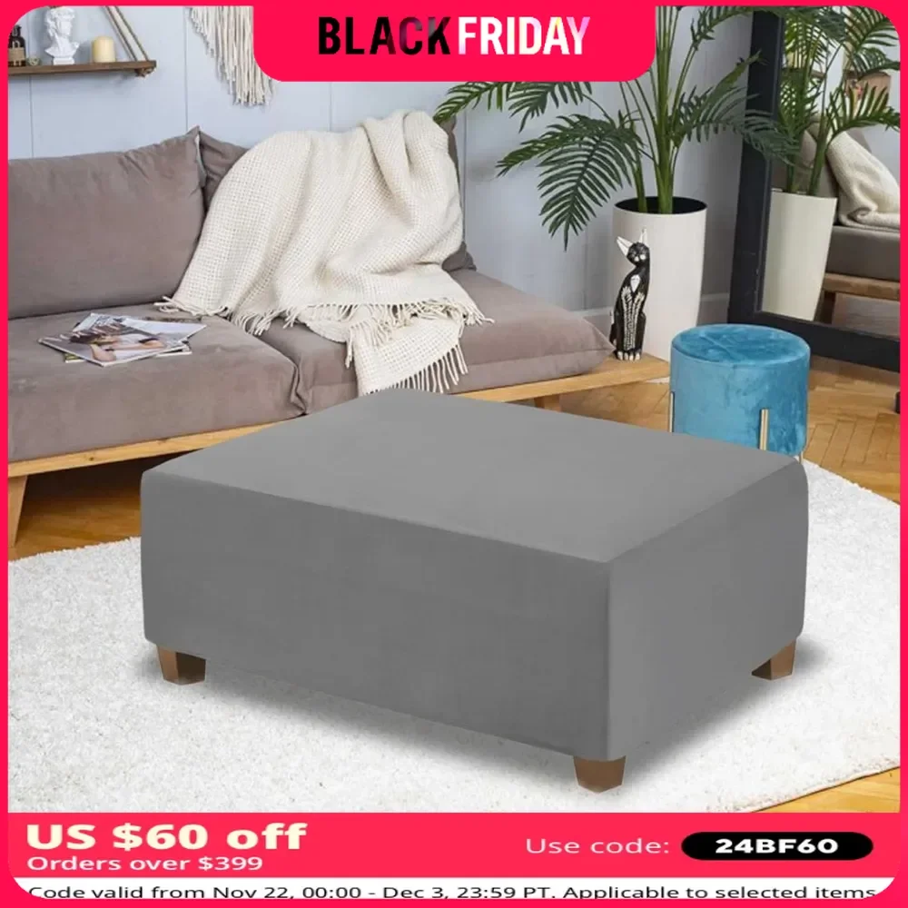 Square Ottoman,  Cover Velvet Ottoman Slipcover Thick Stretchable , Footrest Stool Covers , with Oversized Stool