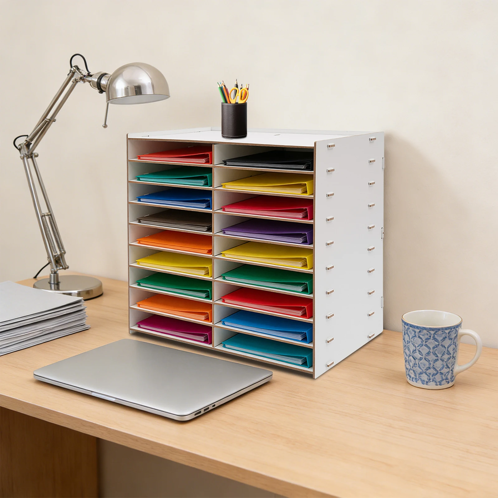 

18 Compartment Wooden Paper Mail Letter Tray, Magazine Storage Rack, 4.7cm/1.8 Inch Distance Of Each Layer