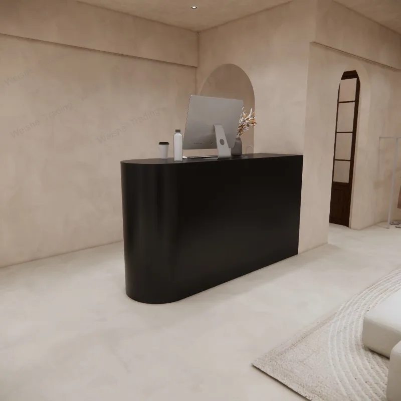 Light luxury imitation travertine cash register, beauty nail bar, walnut hotel reception view 3