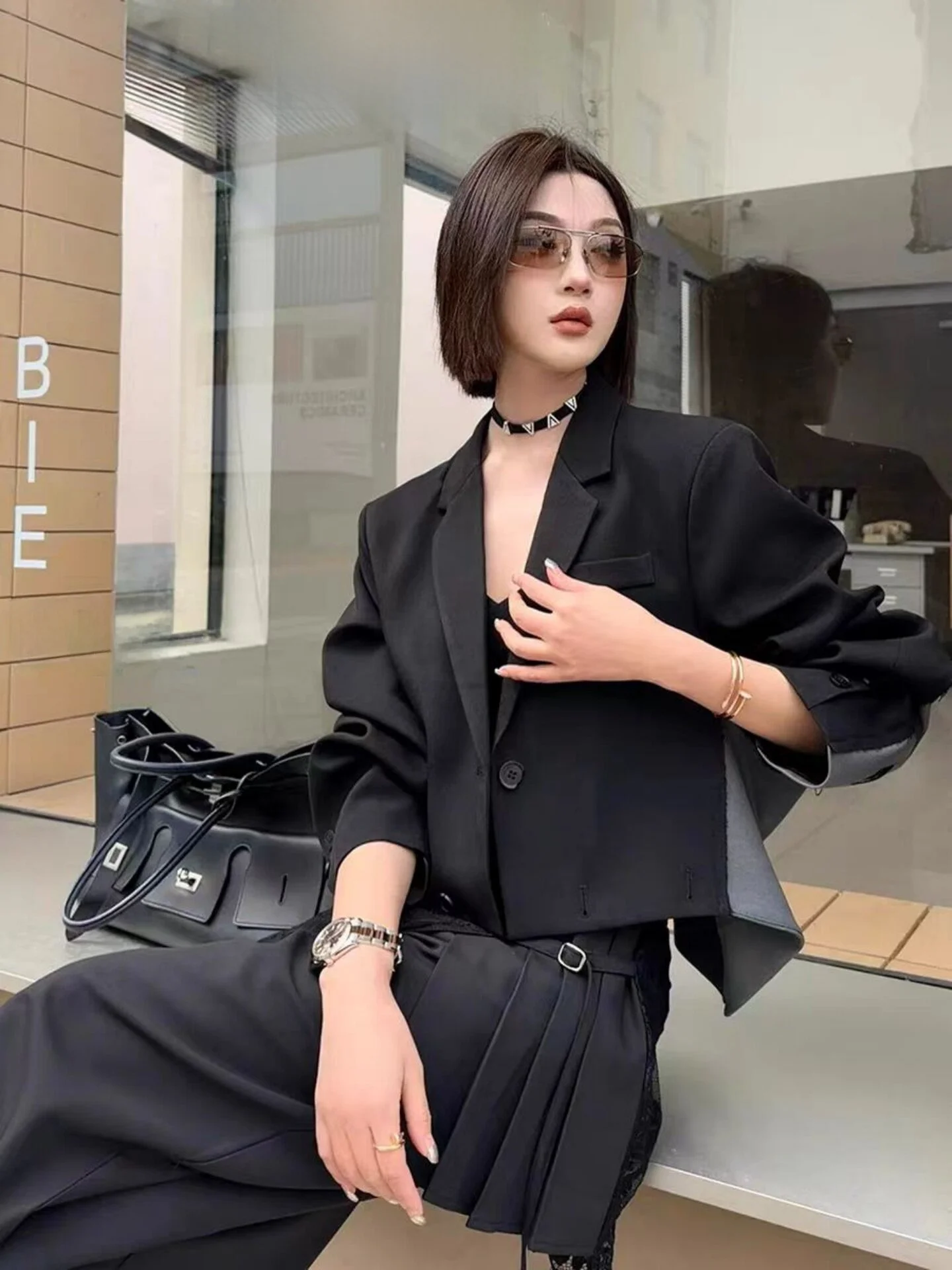 

Корейский стиль: двусторонний укороченный пиджак для женщин, весна 2026, новинка, элегантный, универсальный, модный топ премиум-класса