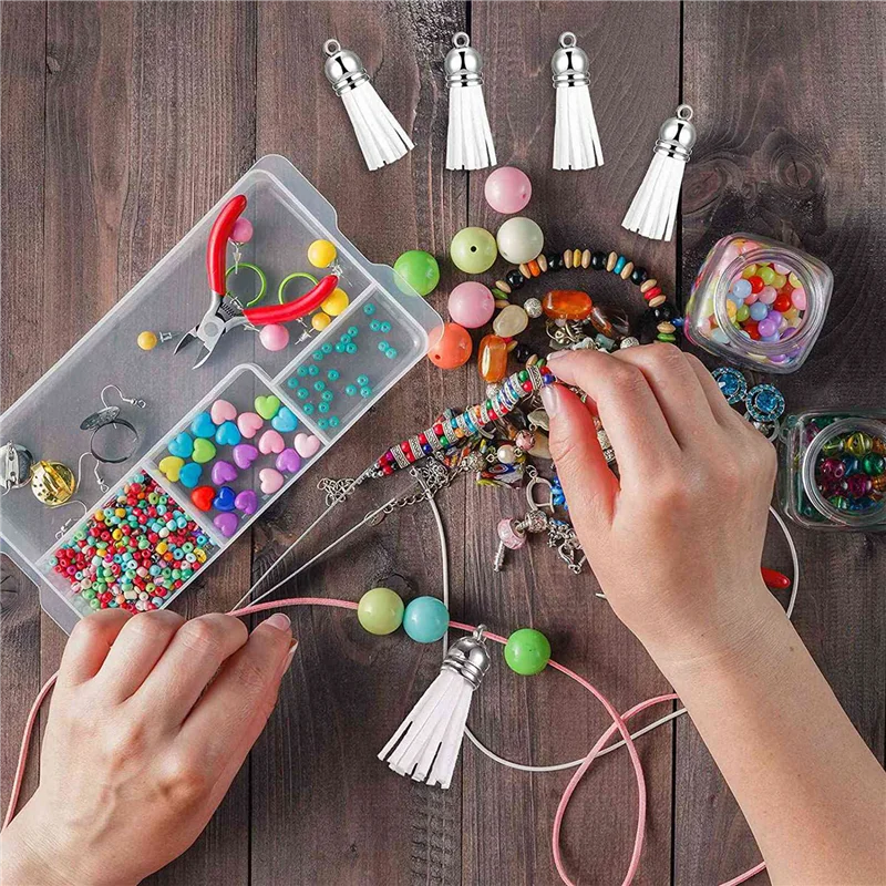 

ABP-200Pcs Keychain Tassels Faux Suede Leather Tassel Pendants Keychain Decoration For DIY Crafts Making Supplies (White)